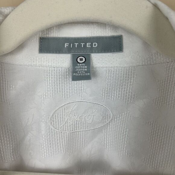 Foxcroft White Fitted Button Down Blouse Plus 18 Floral Damask Minimalist Staple - Picture 2 of 8